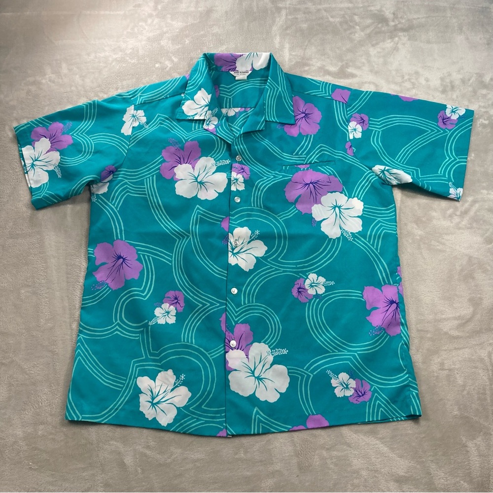 Vintage 70s Retro Floral Polyester Hawaiian Shirt Button Up Men's Sz XL
